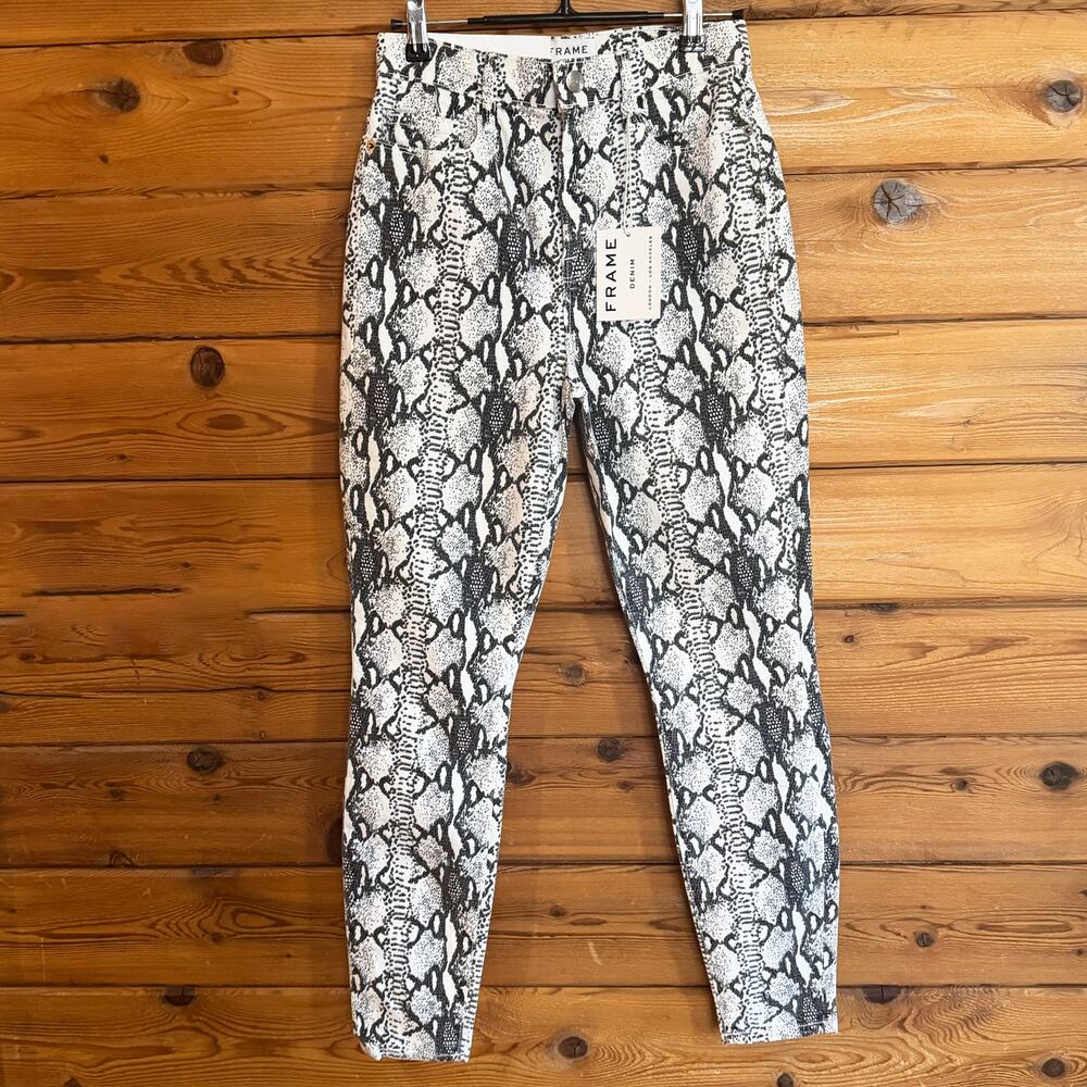 NWT Frame Ali High-Rise Cigarette Python-Print Je… - image 1